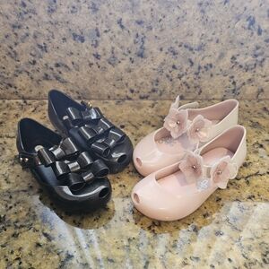 💜 Mini Melissa Ultragirl Flower Pink & Black Triple Bow Shoes Mary Jane Size 8